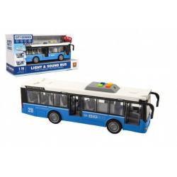 Autobus plast 28cm modrý na setrvačník na bat. se světlem se zvukem v krabici 32x17x11cm