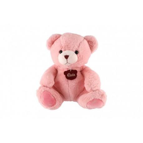 Medvěd sedící plyš 40cm růžový v sáčku 0+