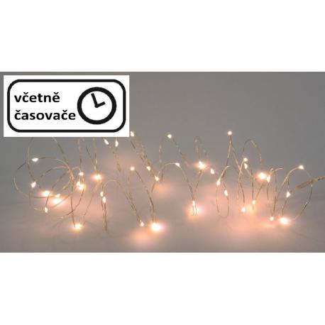 LED osvětlení stříbrný drát - teple bílý, 20 LED