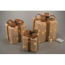 Vánoční LED dekorace - dárky, 3 velikosti, teple bílá