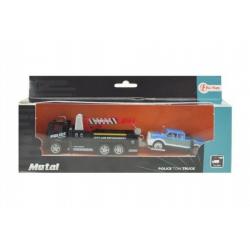 Auto odtahovka s jeřábem 2ks kov 18cm na zpětné natažení v krabičce 24x11x5cm