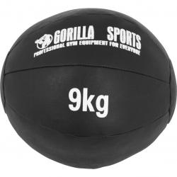 Gorilla Sports Kožený medicinbal, 9 kg, černý