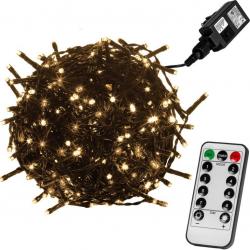 Vánoční LED osvětlení 20 m - teple bílá 200 LED + ovladač - zelený kabel