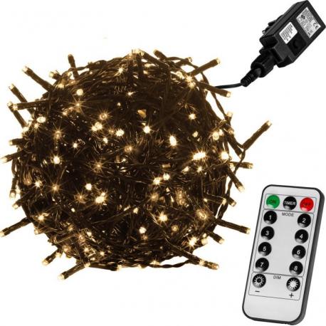 Vánoční LED osvětlení 20 m - teple bílá 200 LED + ovladač - zelený kabel