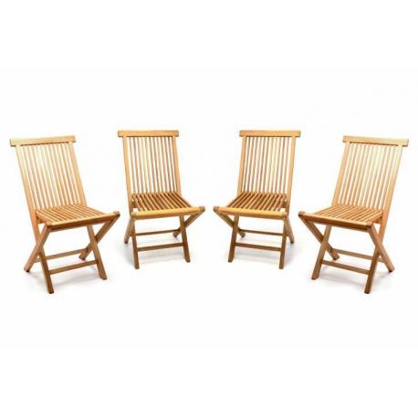 Sada 4 kusů - zahradní skládací židle DIVERO - týkové dřevo