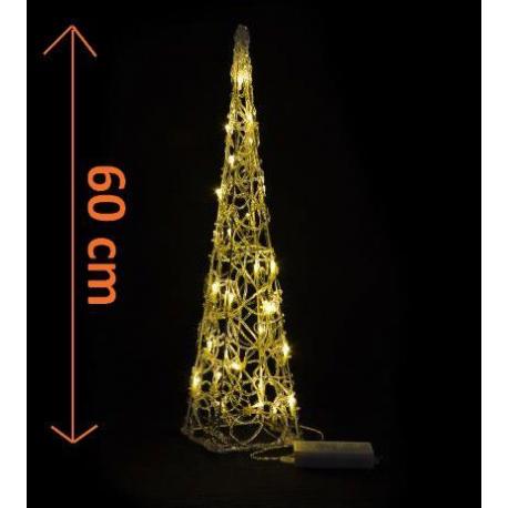 Vánoční dekorace - Akrylový kužel - 60 cm, teple bílé na baterie