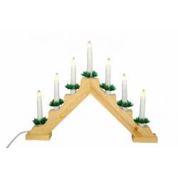 Vánoční dekorace - Klasický dřevěný svícen - 7 LED diod, teple bílé