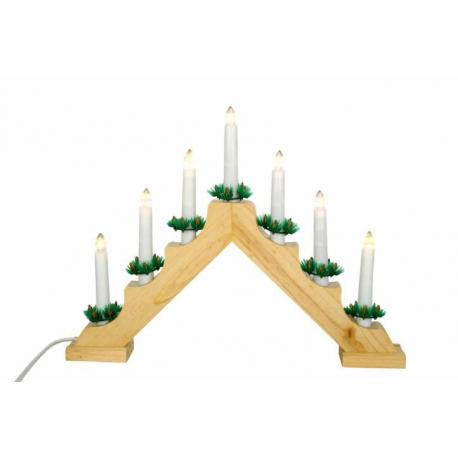 Vánoční dekorace - Klasický dřevěný svícen - 7 LED diod, teple bílé