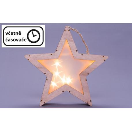 Vánoční dřevěná hvězda s 3D efektem, 8 LED
