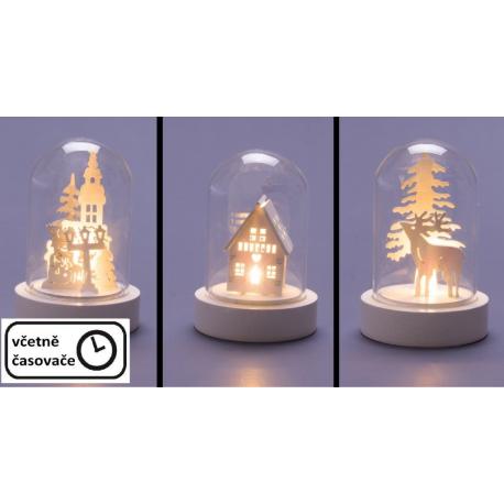 Vánoční svítící dekorace - skleněná kopule, 3ks