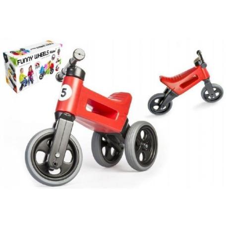 Odrážedlo červené FUNNY WHEELS 2v1 výška sedadla nastavitelná 28/31cm nosnost 50kg 18m+ v krabici