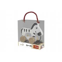 Zebra na kolečkách a s provázkem dřevěná Wooden Toys v krabici 15x16x6cm 12m+