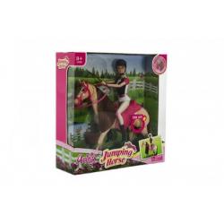 Kůň hýbající se + panenka žokejka plast v krabici 35x36x11cm
