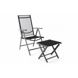 Zahradní polohovatelná židle + stolička pod nohy - černá