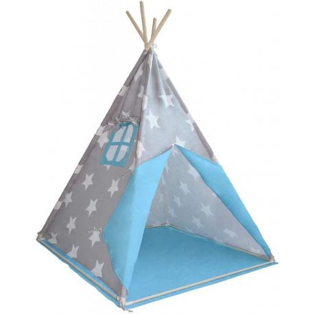 Dětský stan teepee, modro/šedý, s příslušenstvím