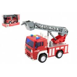 Auto hasiči stříkací vodu 20cm plast na setrvačník na bat. se zvukem se světlem v krabici 24x16x12cm