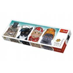 Puzzle kočky s čepicemi panorama 500 dílků