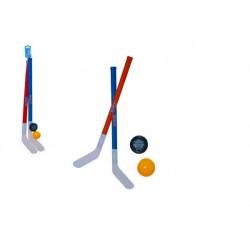 Hokejka pozemní 2 ks plast + florbalový míček + puk v síťce