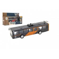 Autobus/trolejbus kov/plast 16cm na zpětný chod na bat. se světl. se zvukem 2 barvy v krab. 22x12x6