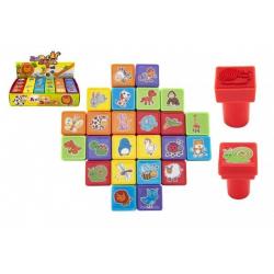 Razítka zvířátka samobarvící plast 3x3cm 24 ks v krabičce 18x12x4cm