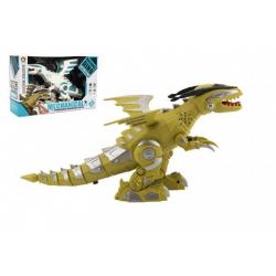 Dinosaurus chodící plast 35cm na baterie se zvukem se světlem 2 barvy v krabici 31x20x10cm