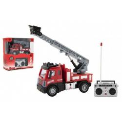 Auto RC nákladní hasiči plast 12cm 27MHz na dálk.ovl. na baterie se světlem v krab. 16x18x8cm