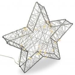 Vánoční kovová hvězda s 3D efektem - šedá, 25 LED diod