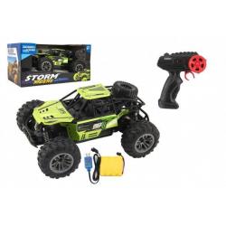 Auto RC buggy terénní zelené 22cm plast 2,4GHz na baterie + dobíjecí pack v krabici 32x16x18cm