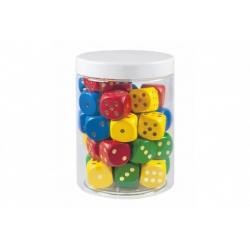 Hrací kostky barevné dřevo společenská hra 34 ks v dóze