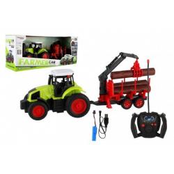 Traktor RC s vlekem na dřevo plast 38cm 27MHz