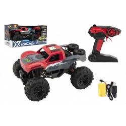 Auto RC terénní 4x4 červené plast 29cm 2,4GHz na baterie + dobíjecí pack v krabici 40x20x22cm