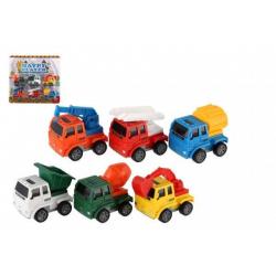 Auto stavební stroj mini 6ks plast 6cm na zpětné natažení na kartě 25x24x5cm