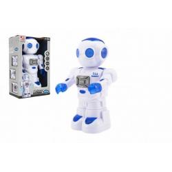 Robot jezdící plast 27cm EN mluvící na baterie se světlem se zvukem v krabici 18x28x11,5cm