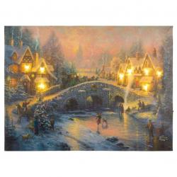 Nástěnná malba vánoční krajina, 8 LED, 30 x 40 cm