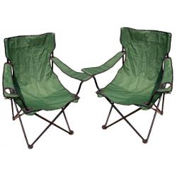Kempingová sada - 2x skládací židle s držákem - zelená