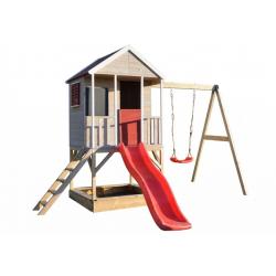Dětský dřevěný domeček s houpačkou, 350 x 242 x 290 cm