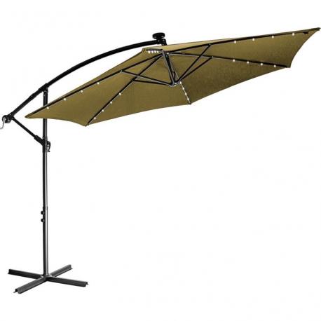 STILISTA Zahradní slunečník s kličkou 3,5 m, khaki + LED