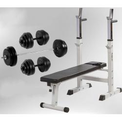 Movit Posilovací lavice bílá + sada činek 60 kg