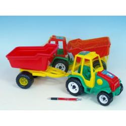 Traktor s vlekem plast 52cm asst 2 barvy v síťce